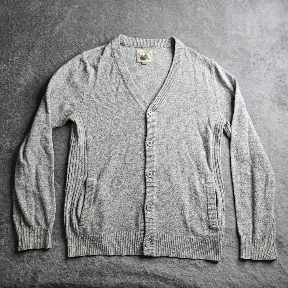 O Hanlon Mills V-Neck Cardigan Mens Medium Gray Grandpa Sweater Lambswool